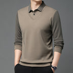 Business Casual Men's Winter Clothing Two-piece Striped Sleeve T-shirt