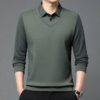 Business Casual Men's Winter Clothing Two-piece Striped Sleeve T-shirt