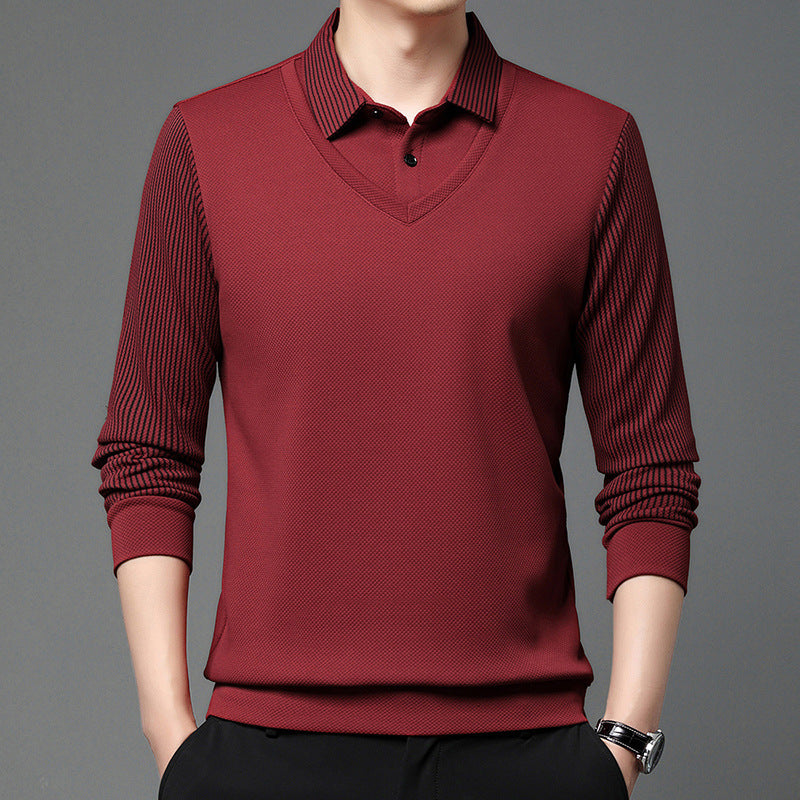 Business Casual Men's Winter Clothing Two-piece Striped Sleeve T-shirt